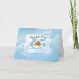 Tarjeta Feliz aniversario perros en nubes