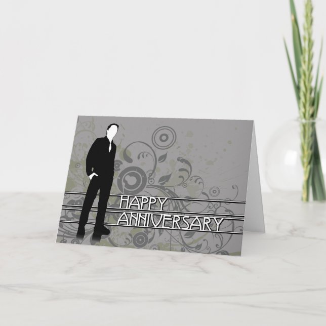 Tarjeta feliz aniversario : silueta de negocios (Anverso)