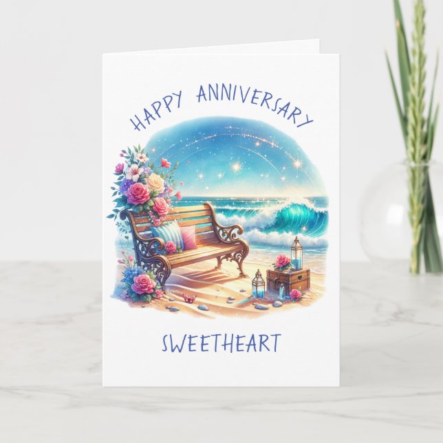 Tarjeta Feliz Aniversario Tema de playa personalizado (Anverso)
