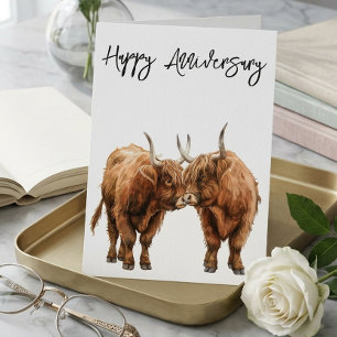 Tarjeta Feliz Aniversario Vacas Highland Lindas Amor