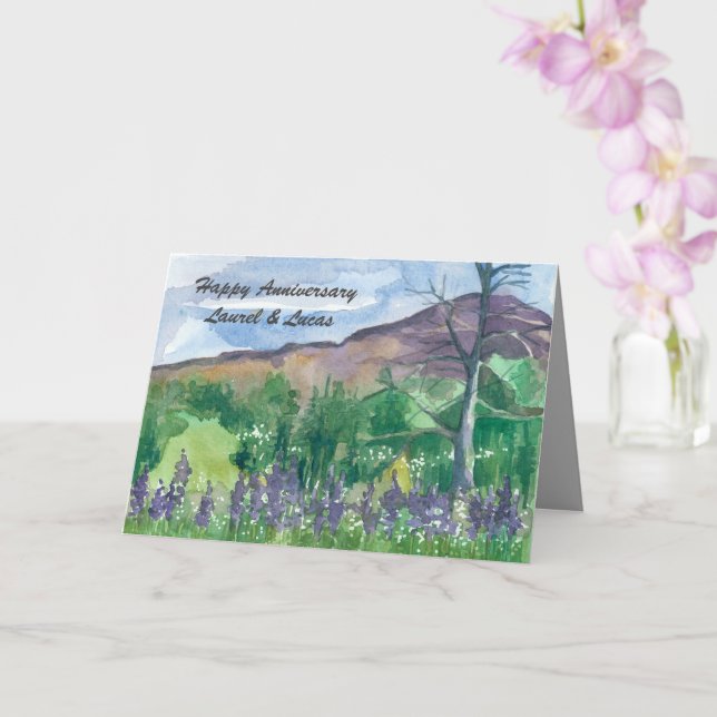 Tarjeta Feliz aniversario Wildflower Meadow Personaliza (Orquídea)