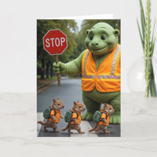 Tarjeta Feliz año escolar cruzando guardia