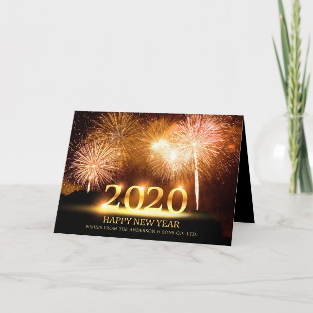Tarjeta Feliz Año Nuevo 2020 a los elegantes fuegos artifi (Anverso)