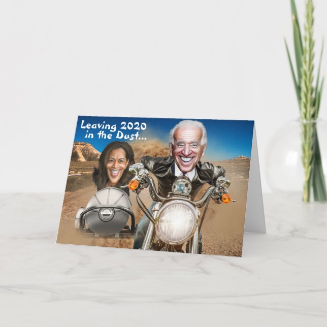 Tarjeta Feliz Año Nuevo 2021, Biden & Harris Bikers (Anverso)