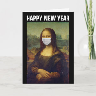TARJETA FELIZ AÑO NUEVO 2021 CARTA MONA LISA CON MÁSCARA
