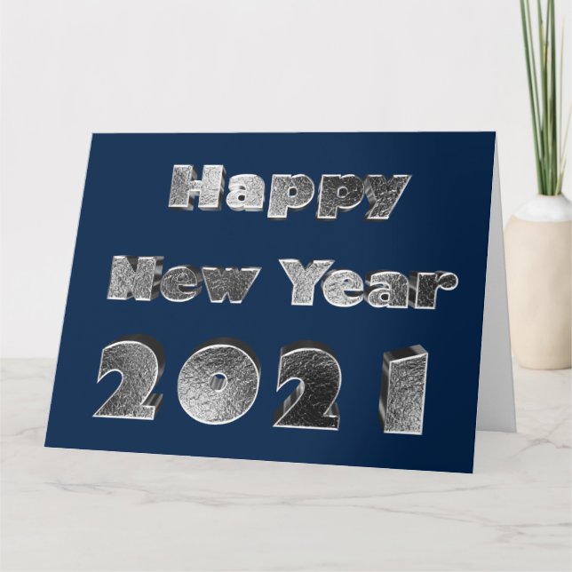 Tarjeta Feliz Año Nuevo 2021 Elegante Moda Plata Azul (Anverso)