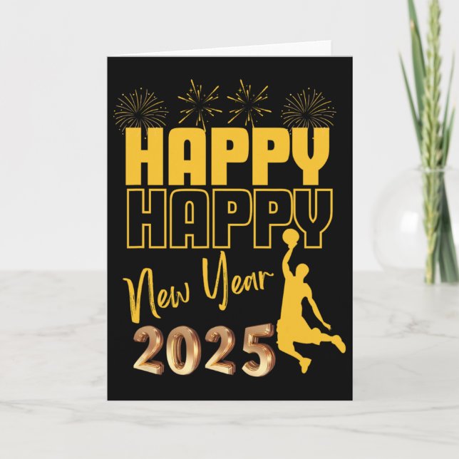 Tarjeta Feliz Año Nuevo 2025 Esquiador para mujeres y homb (Anverso)