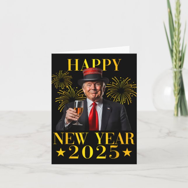 Tarjeta Feliz Año Nuevo 2025 Funny Trump Año Nuevo Norteam (Anverso)