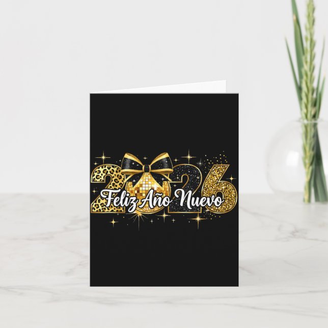 Tarjeta Feliz Año Nuevo 2026 Bola de Discoteca Feliz Año N (Anverso)