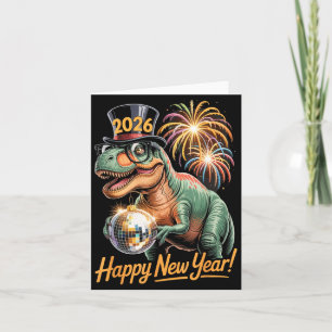 Tarjeta Feliz Año Nuevo 2026 Camiseta Divertida de Dinosau