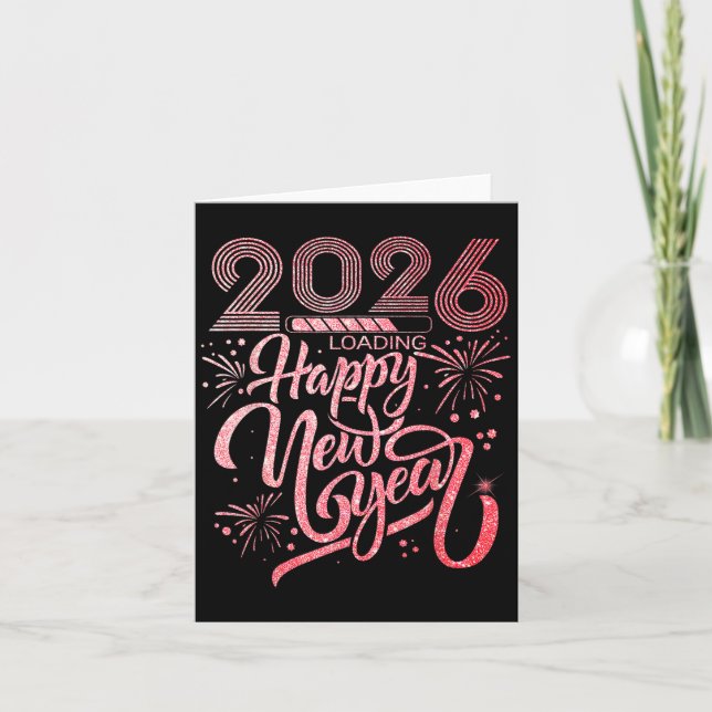 Tarjeta Feliz Año Nuevo 2026 Cargando Fuegos Artificiales  (Anverso)
