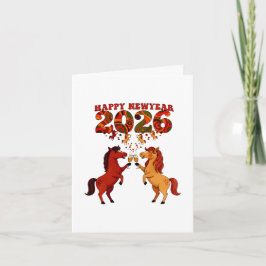 Tarjeta Feliz Año Nuevo 2026 – Celebrando Caballos con Cha