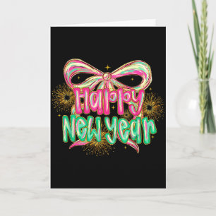 Tarjeta Feliz Año Nuevo 2026 Coquette Bow Vintage Gracioso