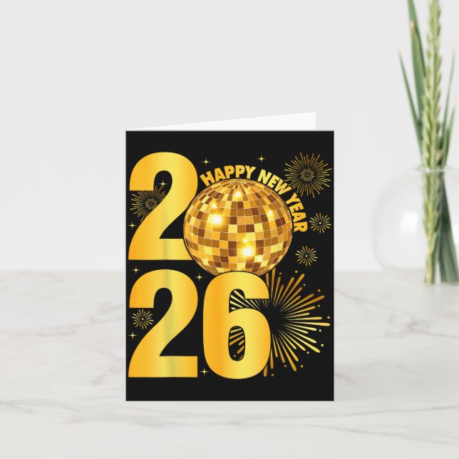 Tarjeta Feliz Año Nuevo 2026 Coquette Lazo Disco Ball Año  (Anverso)