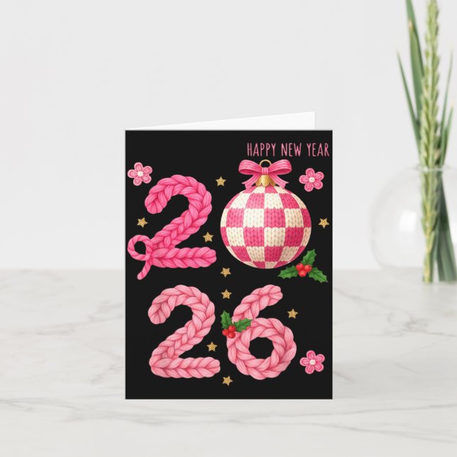 Tarjeta Feliz Año Nuevo 2026 Crochet Combinable Familia Ho (Anverso)