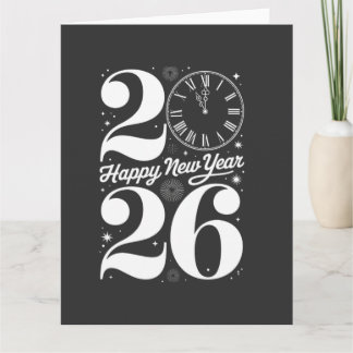Tarjeta Feliz Año Nuevo 2026 Cuenta Regresiva de Reloj de 