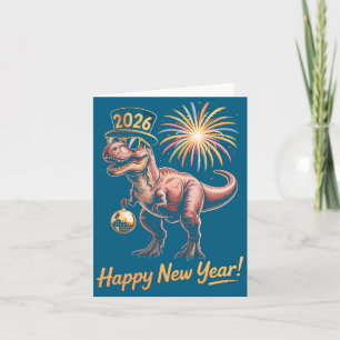 Tarjeta Feliz Año Nuevo 2026 Dinosaurio Camiseta Divertida