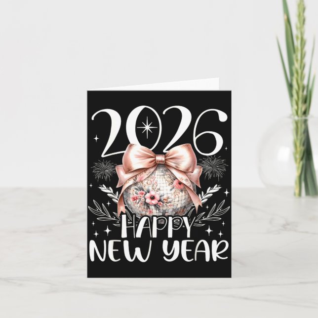 Tarjeta Feliz Año Nuevo 2026 Disco Lindo Lazo Flor Año Nue (Anverso)