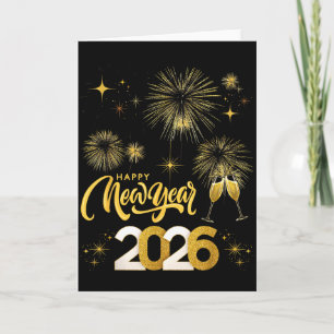 Tarjeta Feliz Año Nuevo 2026 Fiesta Fuegos Artificiales Fa