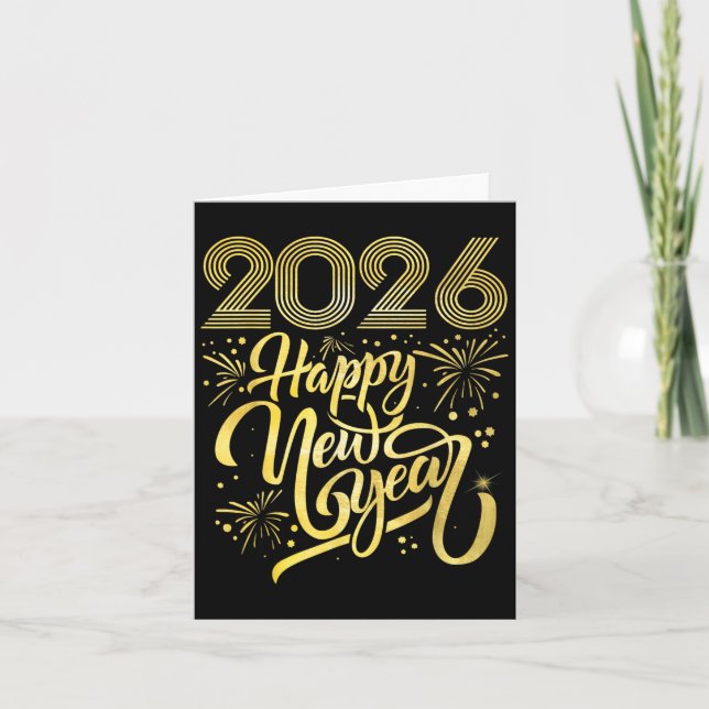 Tarjeta Feliz Año Nuevo 2026 Fuegos Artificiales  (Anverso)