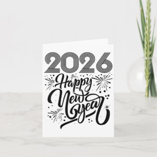 Tarjeta Feliz Año Nuevo 2026 Fuegos Artificiales