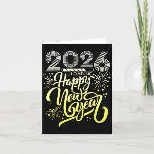 Tarjeta Feliz Año Nuevo 2026, fuegos artificiales cargando