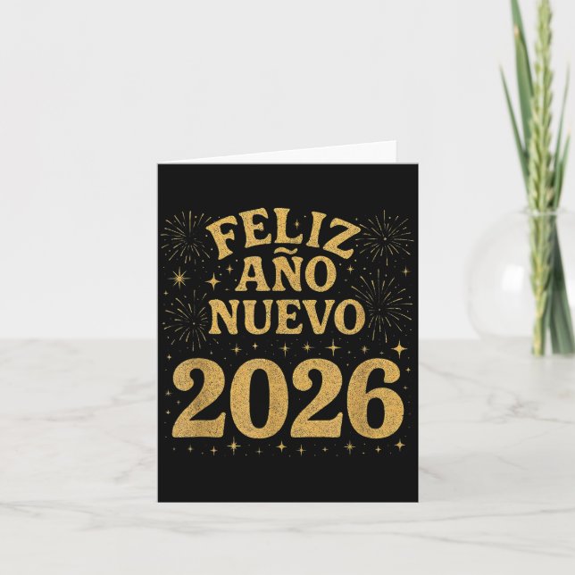 Tarjeta Feliz Año Nuevo 2026 Fuegos Artificiales Españoles (Anverso)
