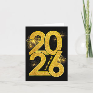 Tarjeta Feliz Año Nuevo 2026 Fuegos Artificiales Familia R