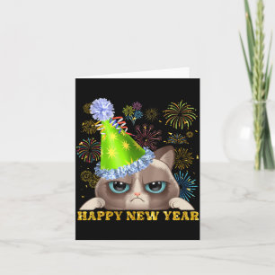 Tarjeta Feliz Año Nuevo 2026 Gato Divertido Sombrero de No