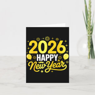 Tarjeta Feliz Año Nuevo 2026 Globos de Fiesta Fuegos Artif