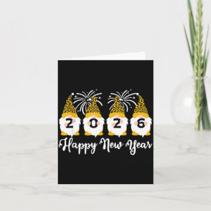 Tarjeta Feliz Año Nuevo 2026 Gnomos Estampado de Leopardo 