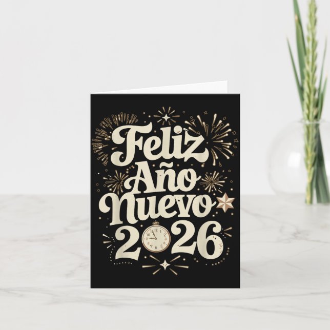 Tarjeta Feliz Año Nuevo 2026 Happy New Year Spanish Mexica (Anverso)