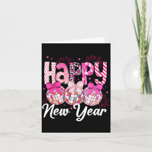 Tarjeta Feliz Año Nuevo 2026 Nk Coquette Lazo Bola de Disc