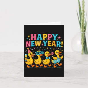 Tarjeta Feliz Año Nuevo 2026 Regalo de fiesta de pato lind