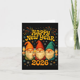 Tarjeta Feliz Año Nuevo 2026 Regalo de Fiesta Gnomo Lindo