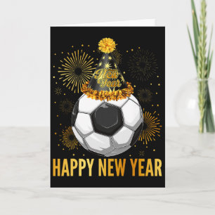 Tarjeta Feliz Año Nuevo 2026 Sombrero de Fiesta de Fútbol