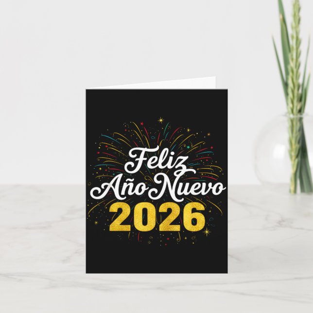 Tarjeta Feliz Año Nuevo 2026 Spanish New Years Eve Party  (Anverso)