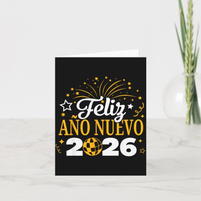 Tarjeta Feliz Año Nuevo 2026 Spanish New Years Eve Party  (Anverso)