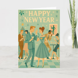 Tarjeta Feliz Año Nuevo a mediados de siglo El Baile del M