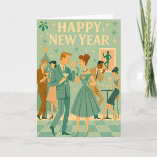 Tarjeta Feliz Año Nuevo a mediados de siglo El Baile del M