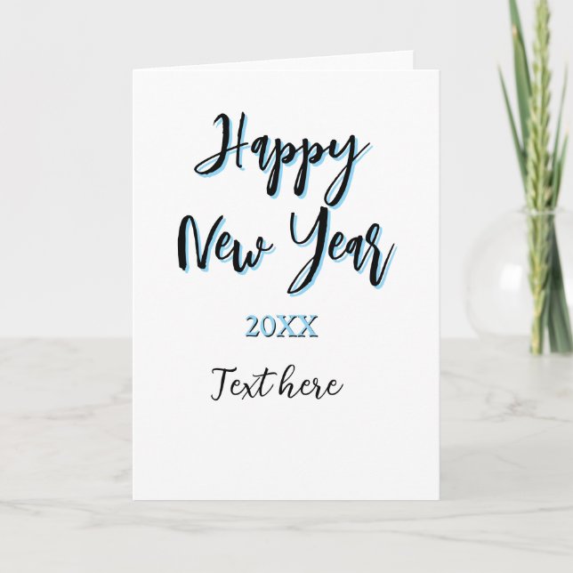 Tarjeta Feliz año nuevo azul negro negrita simple año eleg (Anverso)