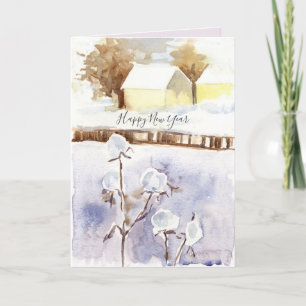 Tarjeta Feliz Año Nuevo Casa de Nieve de Invierno