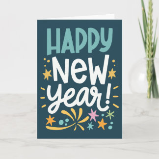 Tarjeta Feliz Año Nuevo con fuegos artificiales