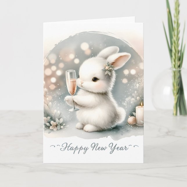 Tarjeta Feliz Año Nuevo Conejo de Invierno (Anverso)
