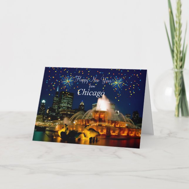 Tarjeta Feliz Año Nuevo desde Chicago (Anverso)