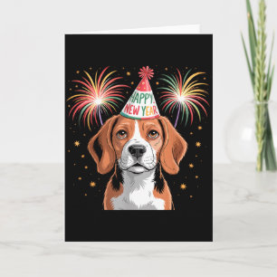 Tarjeta Feliz Año Nuevo Divertido 2026 Perro Beagle Nochev