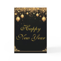 Feliz Año Nuevo elegante negro y dorado