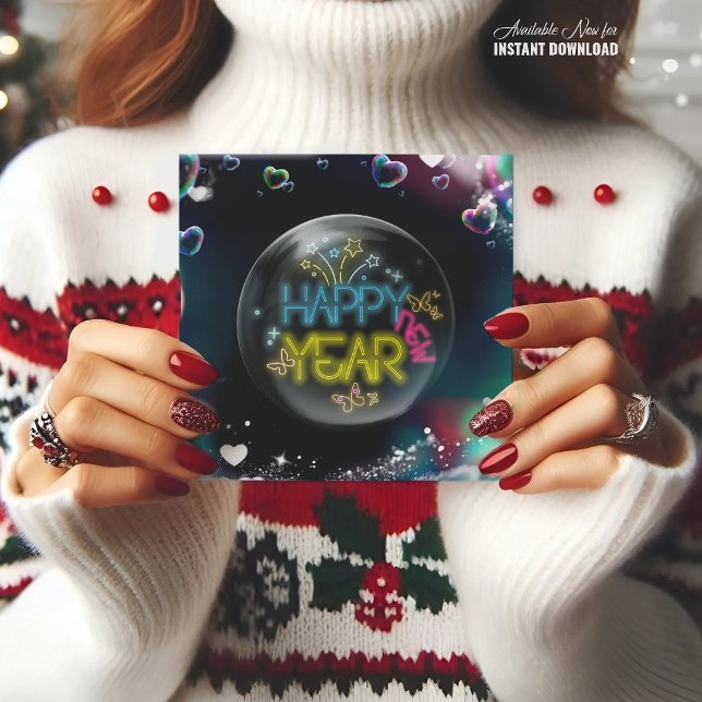 Tarjeta Feliz año nuevo elegante neón negro CARD (Subido por el creador)