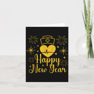 Tarjeta Feliz Año Nuevo Enfermeras Latido de Corazón Fuego