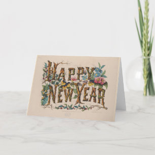 Tarjeta Feliz Año Nuevo, Estampa Vintage Currier & Ives